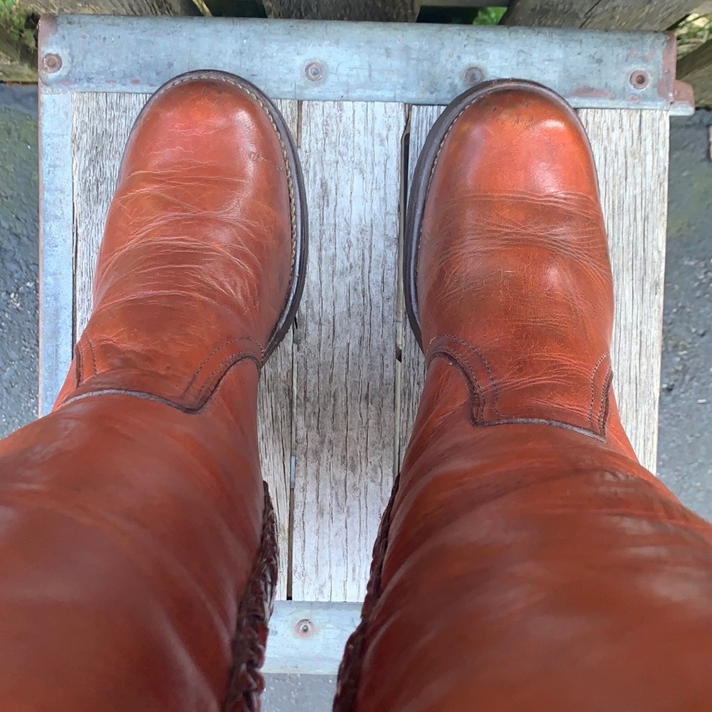 FRYE True Vintage Black Label Tall Knee High Braided Campus Brown Boots, Size 7 - Picture 7 of 12